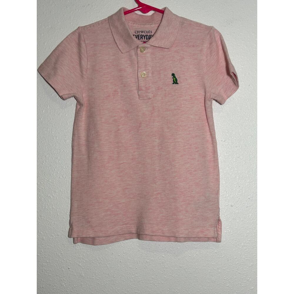 Boys Crewcuts Everyday Polo Pink 3 Button Shirt With Green Dinosaur Size 4-5